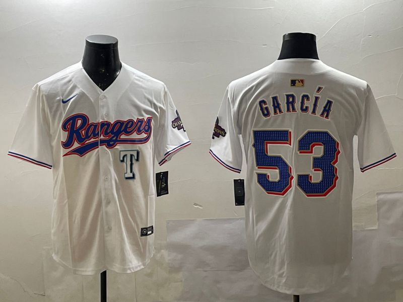 Men Texas Rangers #53 Garcia White Gold Game 2025 Nike MLB Jersey style 1